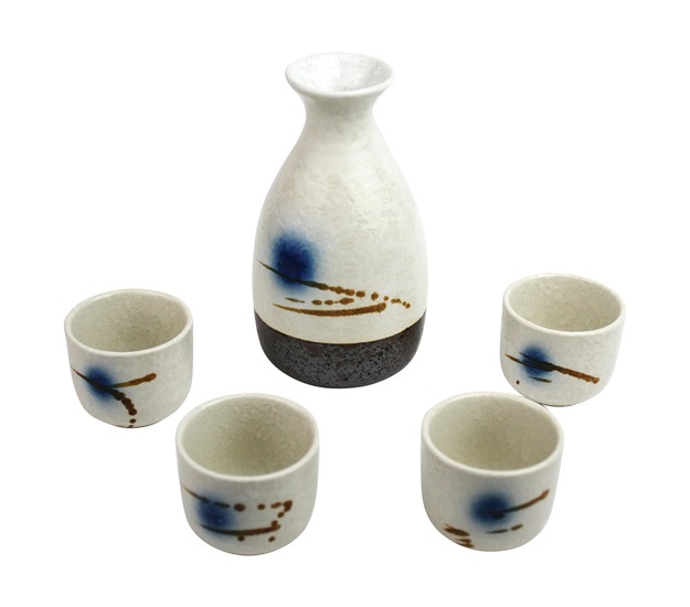 Set da sake in ceramica per 4 persone - colore bianco e marrone